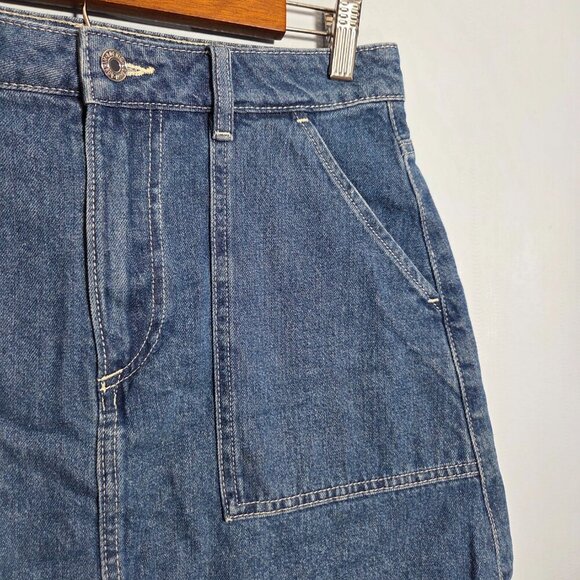 H&M &Denim Size 10 Medium Wash Denim Blue Button Jean Mini Skirt - Picture 9 of 11